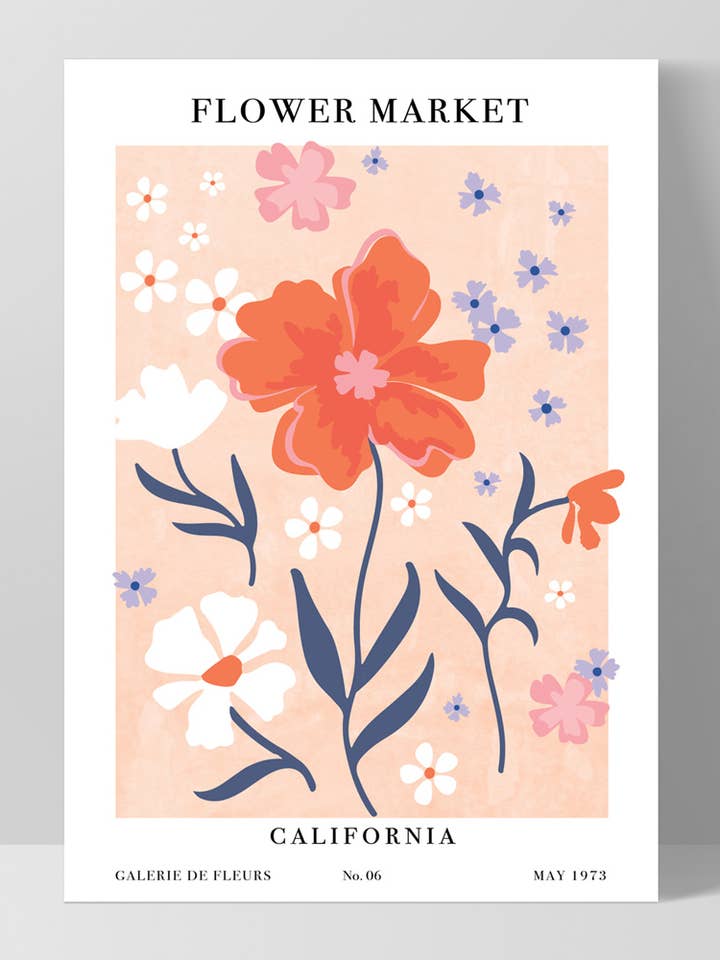 Flower Market California Poster. Mid Century Floral Wall Art for wholesale by PRINT AND PROPER