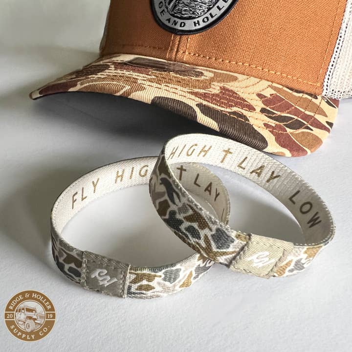 Ridge&Holler - Wholesale Woven/Braided Bracelet - Fly High Lay Low “Duck” Camo Bracelet Tan *New Camo Design*