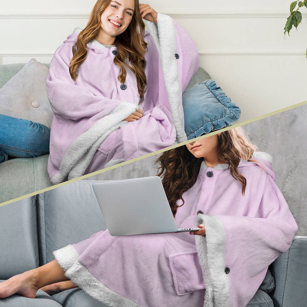 Pavilia – wholesale Poncho – Women's – Angel Wrap Hoodie Sherpa Poncho Blanket131