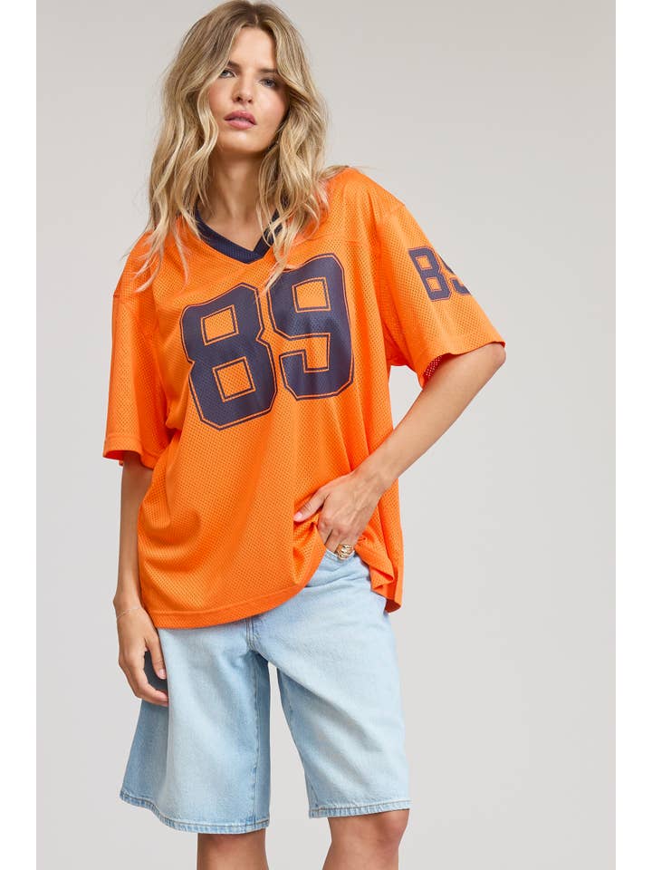 Mimosa - Wholesale T-Shirt - Women's - Sporty V Neck Short Sleeve Jersey Top with 89 Graphic Print