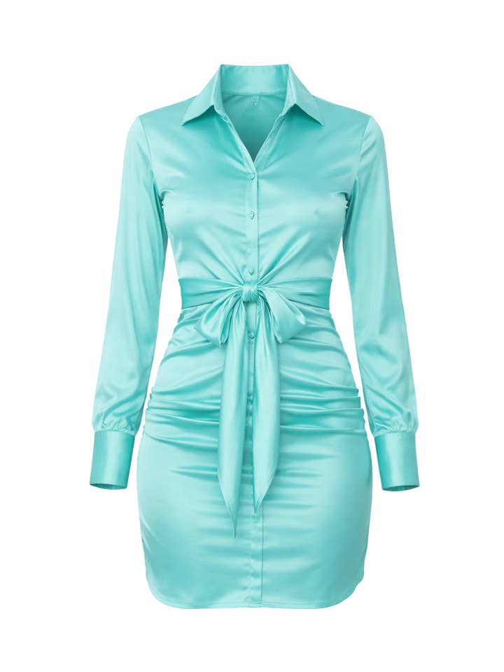 Einfarbiges Satinkleid mit Krawatte für den Großhandel von RIVIR