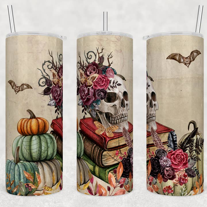 FloBama Girls Wholesale - Vente Gourde/bouteille isotherme - Gobelet Boho Skull & Books pour Halloween0