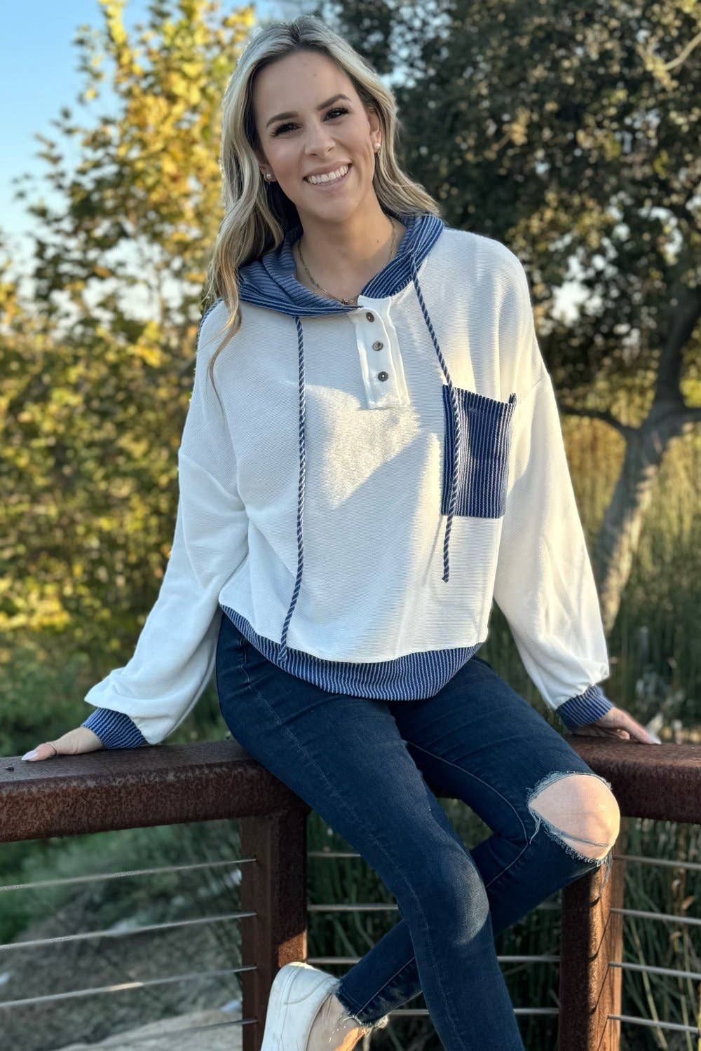 White Millie Drawstring Hooded Top for wholesale on Faire0