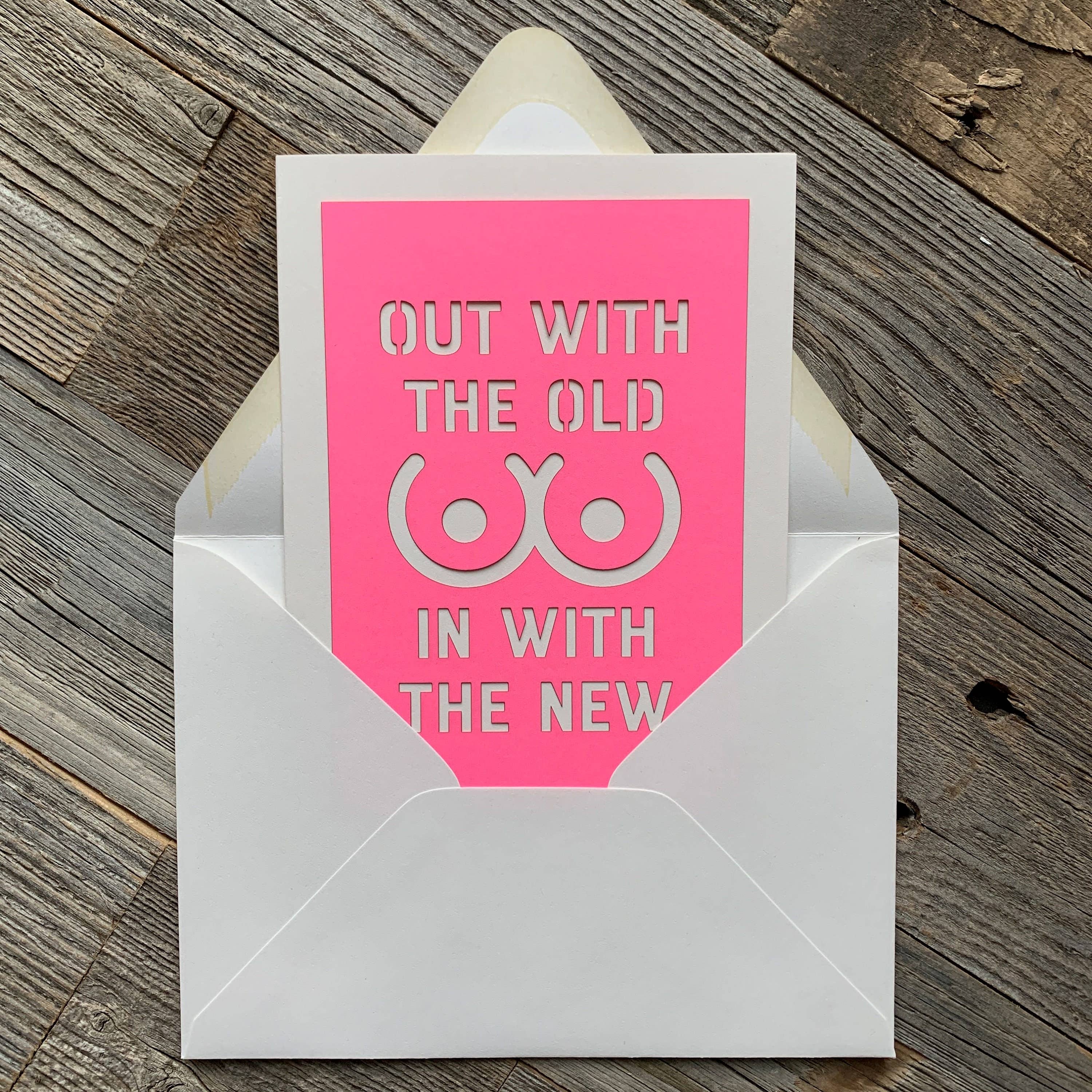 Louise Lauret - Wholesale Friendship Card - Out With the Old in With the New Mastectomy Card - vertical7