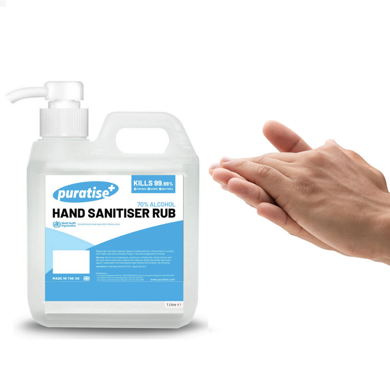 My Wholesale Warehouse – wholesale Hand sanitiser – Puratise 1 Litre Hand Sanitiser Rub with Pump to fit 38mm Neck2