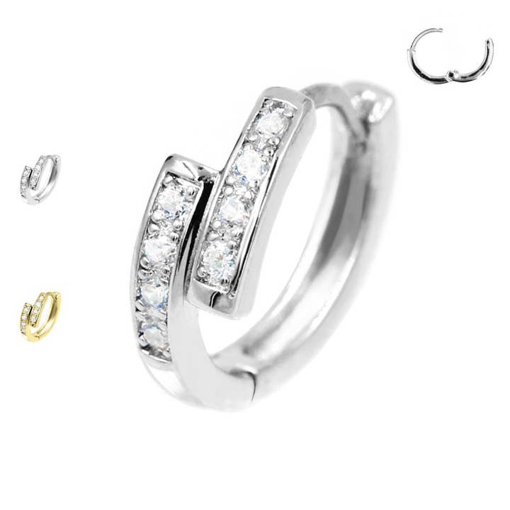 Zweireihiges Ohrpiercing mit Kristallen - PO-415 für den Großhandel von Awaken