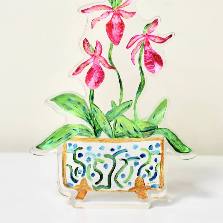 Jeanne Player Fine Art - Wholesale Decorative Tabletop Object - Lady Slippers Acrylic Art Block1