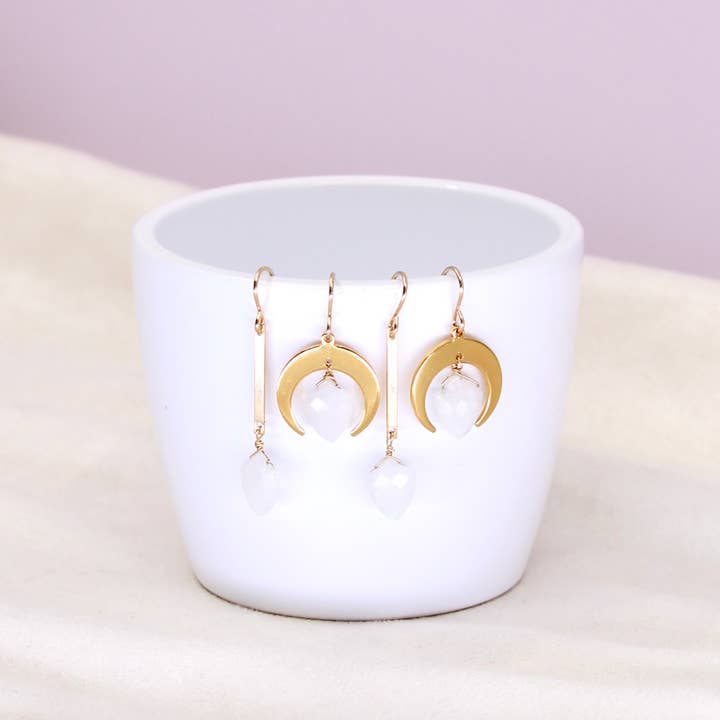 Mineral and Matter - Wholesale Dangle Earrings - Moonstone Bar Drop Earrings Rainbow Moonstone Long Earring2