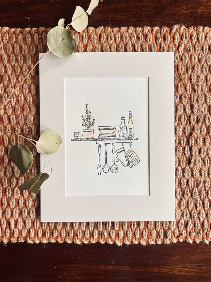 kitchen shelf matted letterpress and watercolor print (Copy) for wholesale by melon r. studio