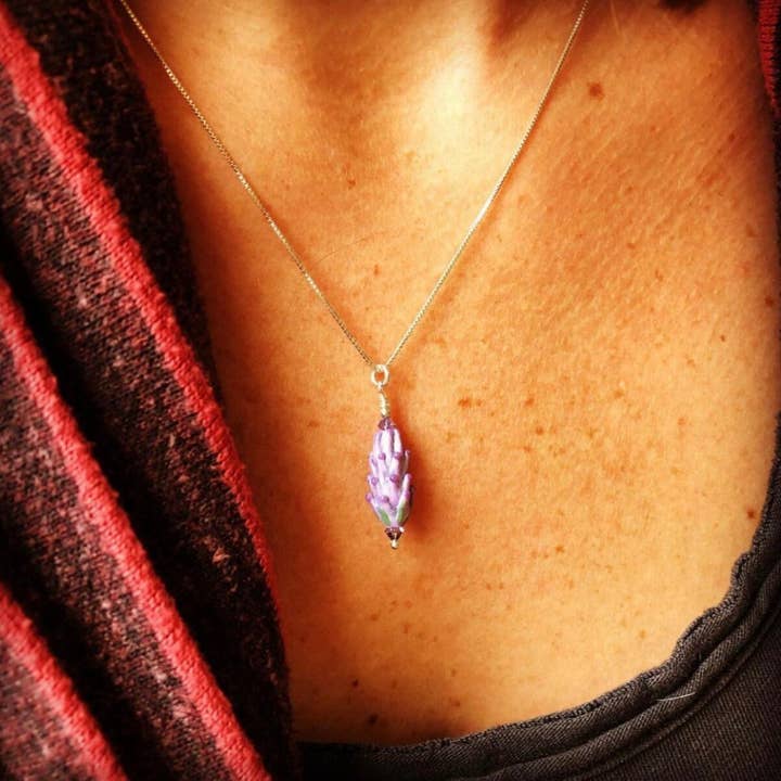 Lavender Beads – Engroshandel Halskæde med vedhæng – Lavendel glasperle vedhæng på 18" sølvkæde, lille5