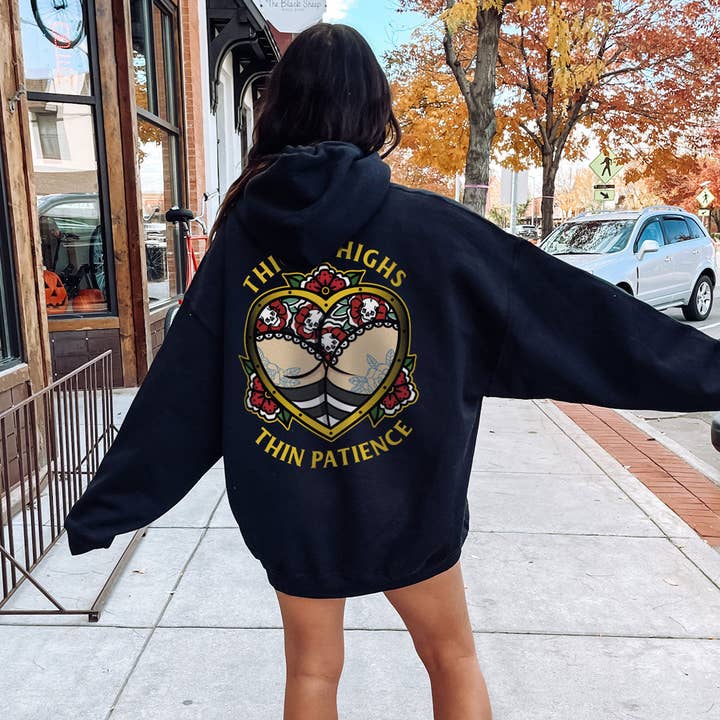 Thick Thighs Thin Patience hættetrøje (Unisex) for engroshandel hos Broken Society