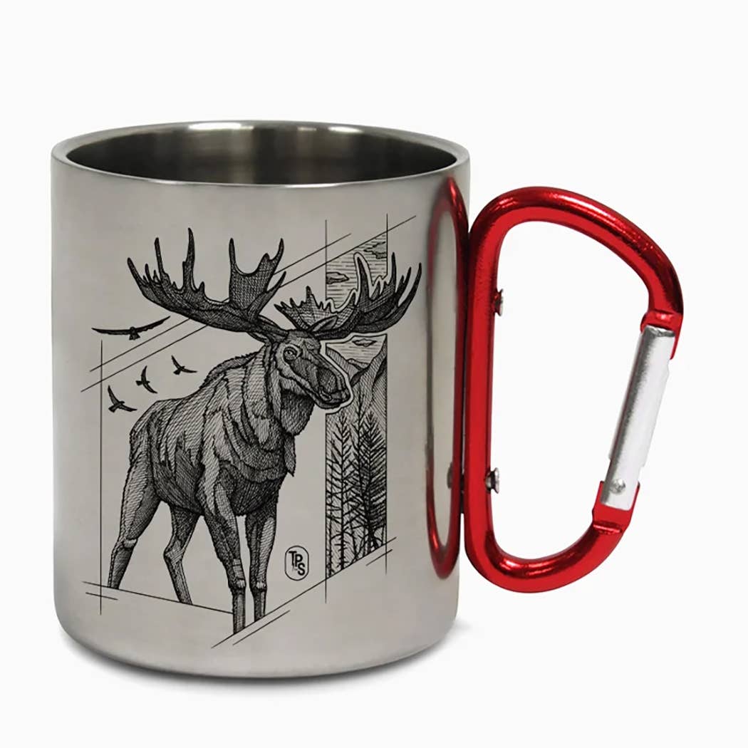 Tiny Print Shop - Vente Gourde/bouteille isotherme - Mug de camping en acier Moose Line Carabiner0