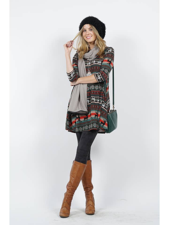 SYBC-oliv-52980 .SI-11536 Plus Print Tunika med två fickor för wholesale på Faire