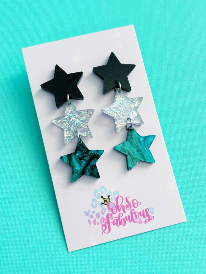 Rep Star Stacker Dangle Earrings for wholesale by Oh So Fabulous