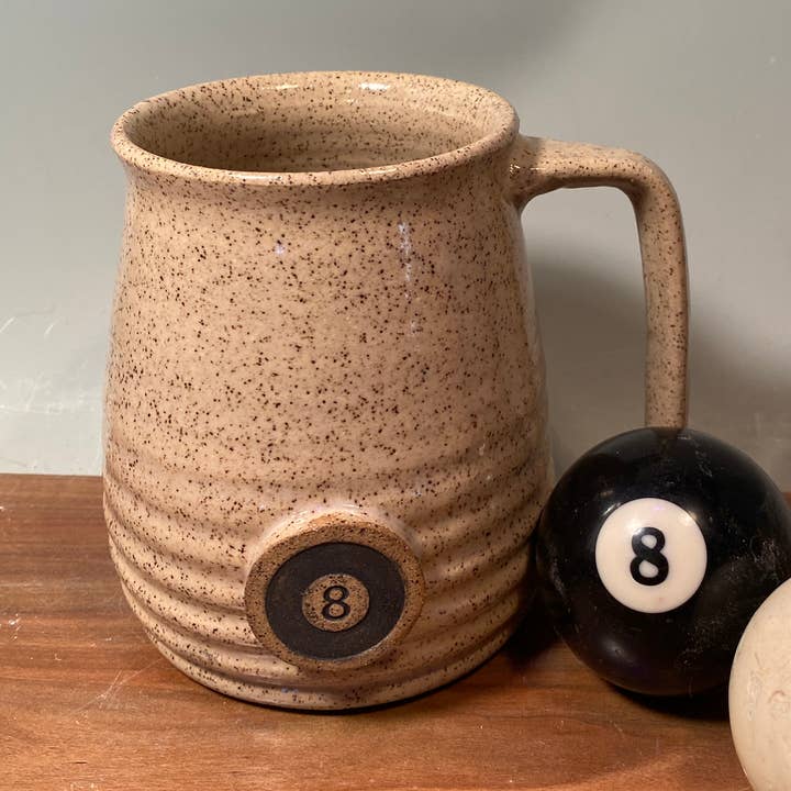 Billiard Ball Mug for wholesale by Fatty Frog Pots Handmade Pottery