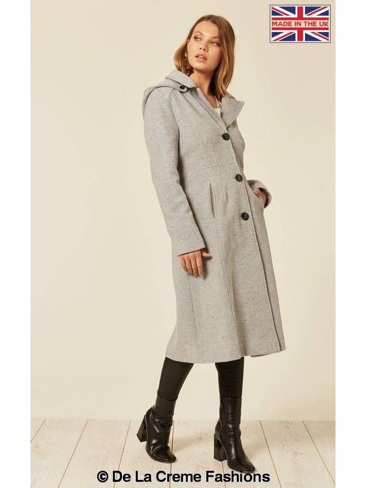 De La Creme Fashions - Vente Manteau – femme - Manteau mi-long à capuche en laine et cachemire Beatrice9