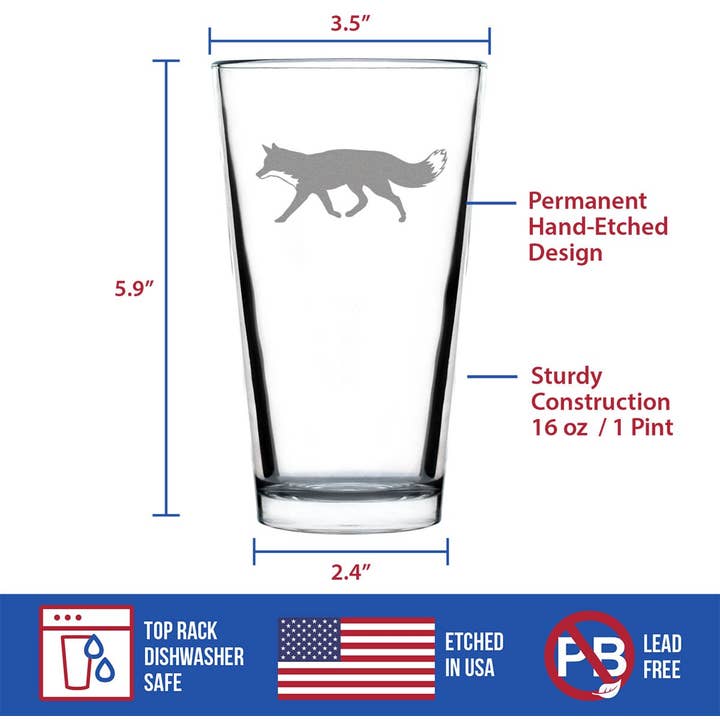 bevvee - Wholesale Beer Glass/Mug - Fox Silhouette Pint Glass for Beer - Rustic Cabin Gifts