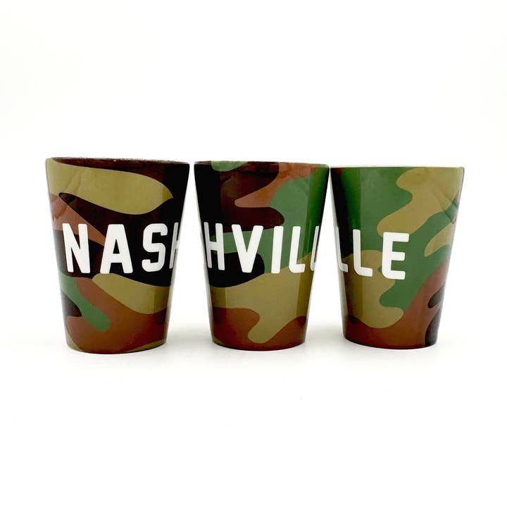 Camo Nashville Shot Glass for wholesale by Cotton Mule