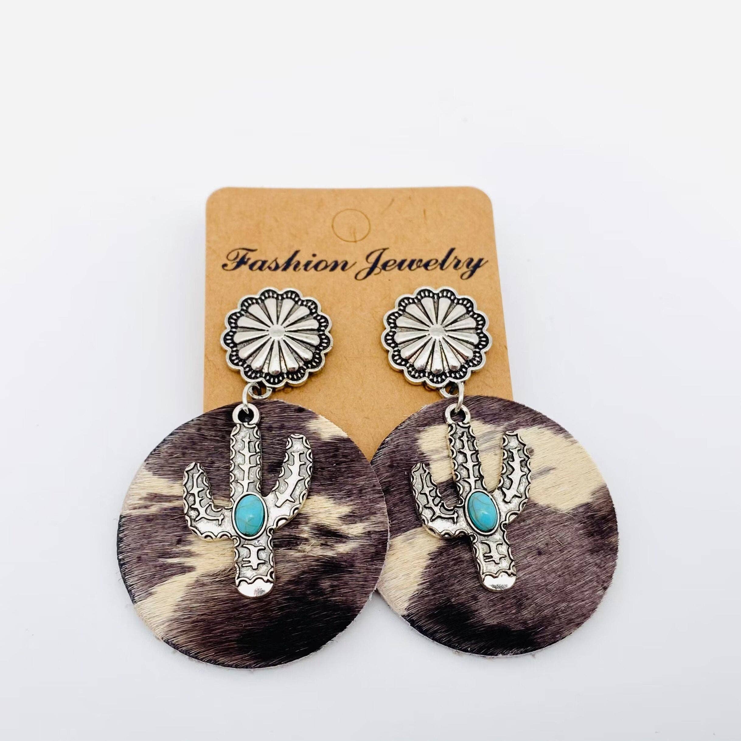Mio Queena - Wholesale Dangle Earrings - Western Style Cactus Animal Skin Double Charm Earrings - WJ5