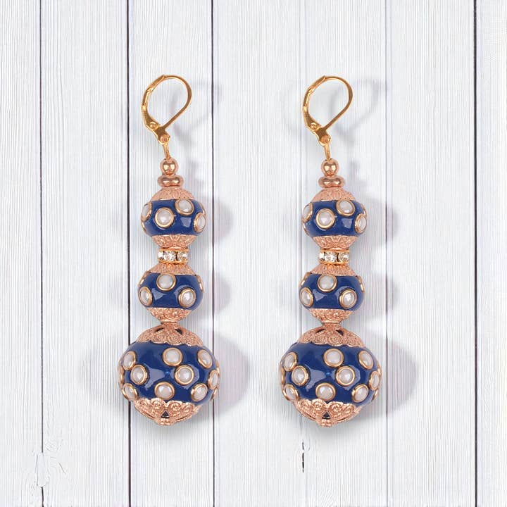 Chunky Ceramic Beaded Statement Earring | Artisan | Nautical for wholesale by Bijoux Envie Statement Jewelry