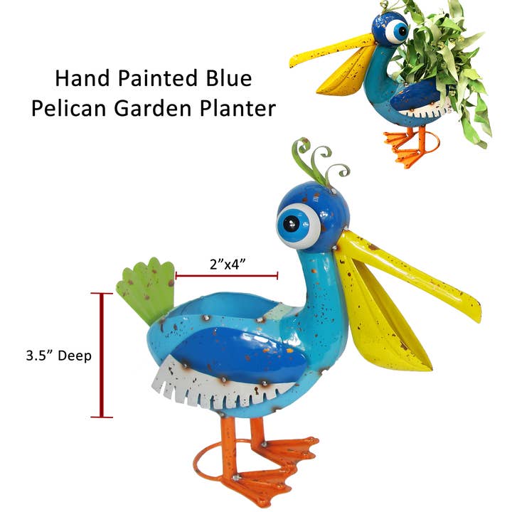 Continental Art Center - Wholesale Plant Pot - Painted and Enameled Metal Blue Pelican Planter