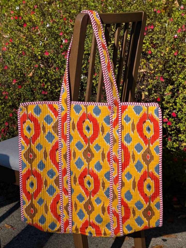 Yellow Holi Print Tote Bag for wholesale by Mystic Marigold Co.