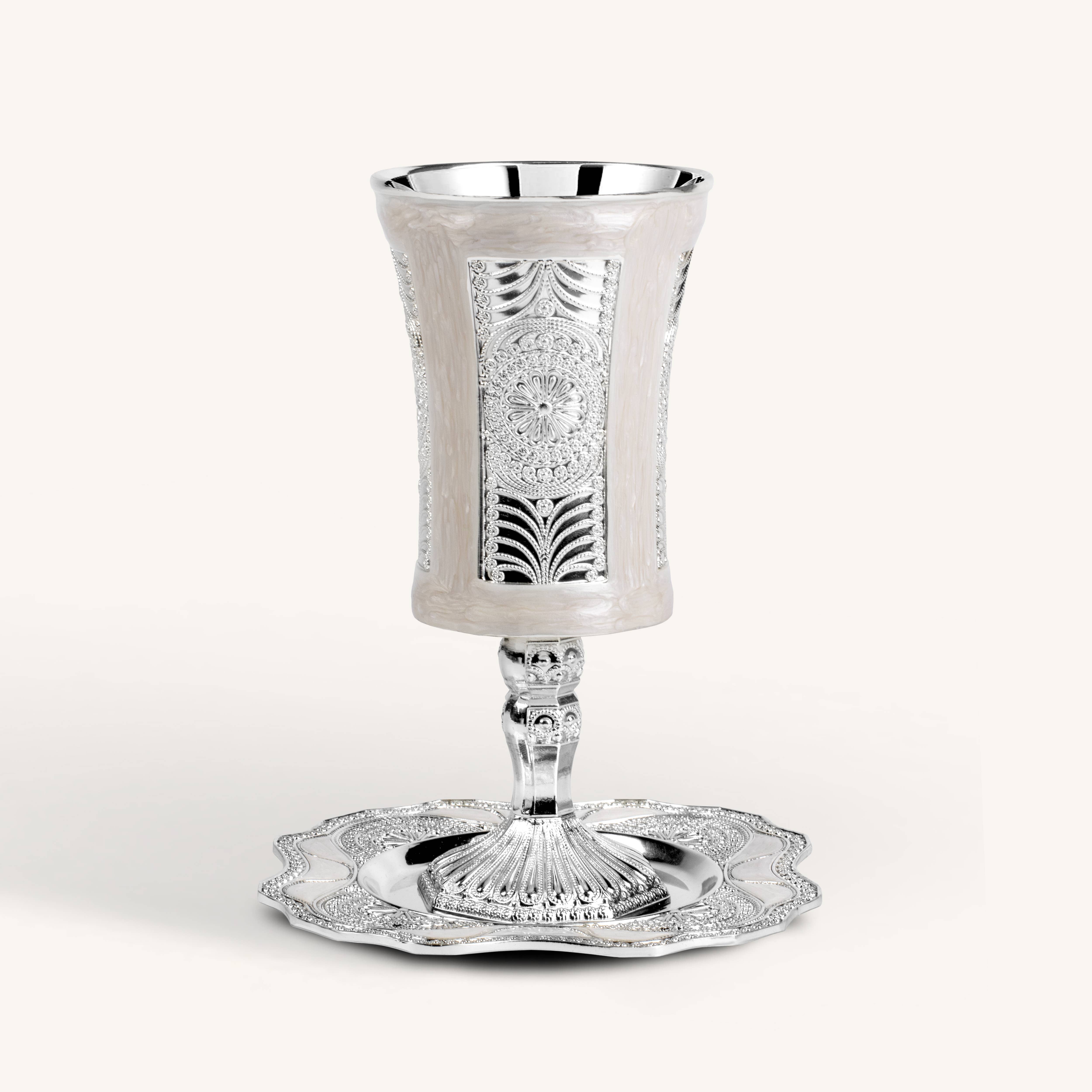 Ner Mitzvah - Wholesale Decorative plate/dish/bowl - Marble & Silver Plated Kiddush Cup & Tray - Tall - 7 oz.
