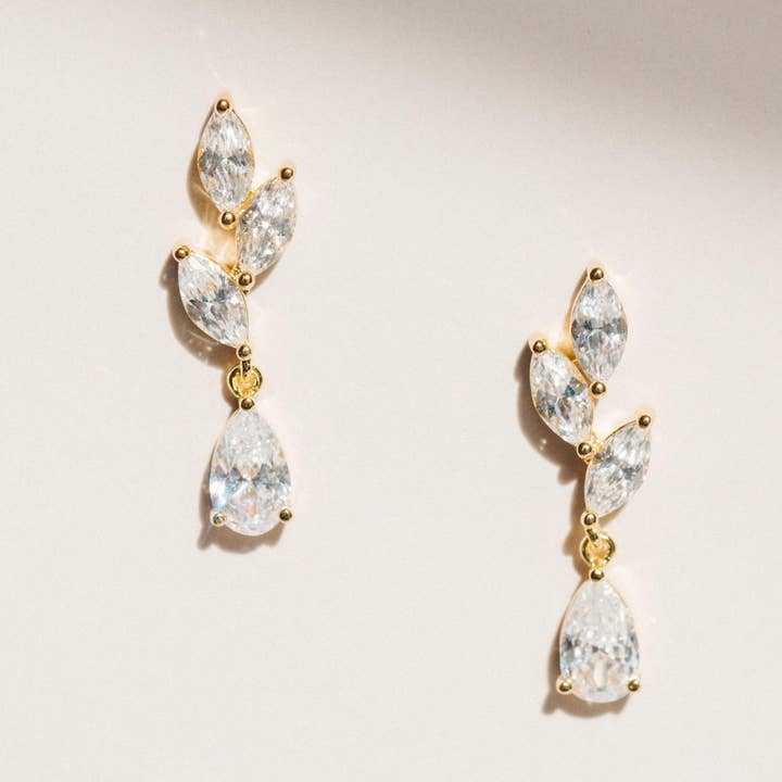 ERYN CZ // Leaf cubic zirconia earrings for wholesale by Emilia Rae Jewellery
