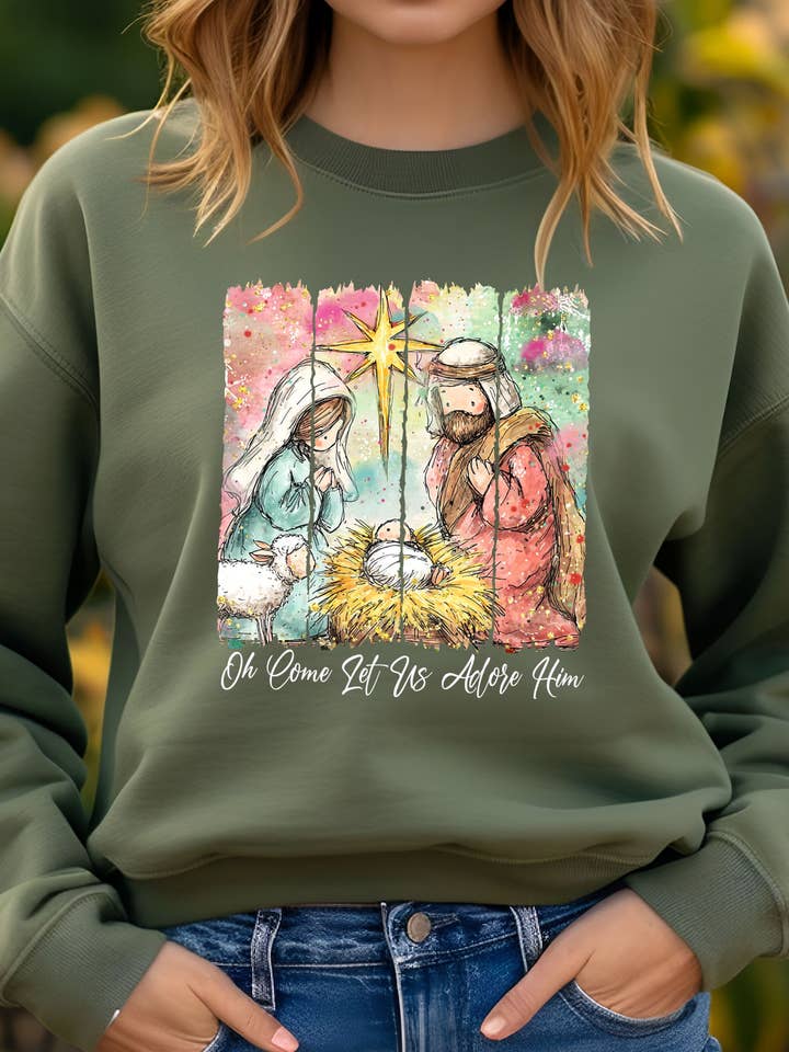 Midday USA - Wholesale Graphic Sweatshirt - Women's - Let Us Adore Him Christmas Sweatshirt 7