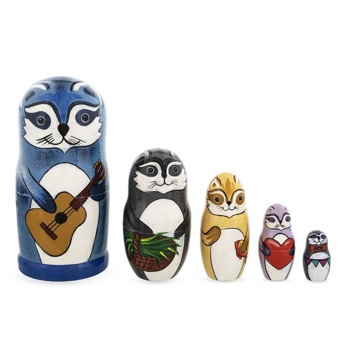 Ensemble de 5 poupées gigognes en bois Raccoon Family 6 pouces pour la vente par BestPysanky