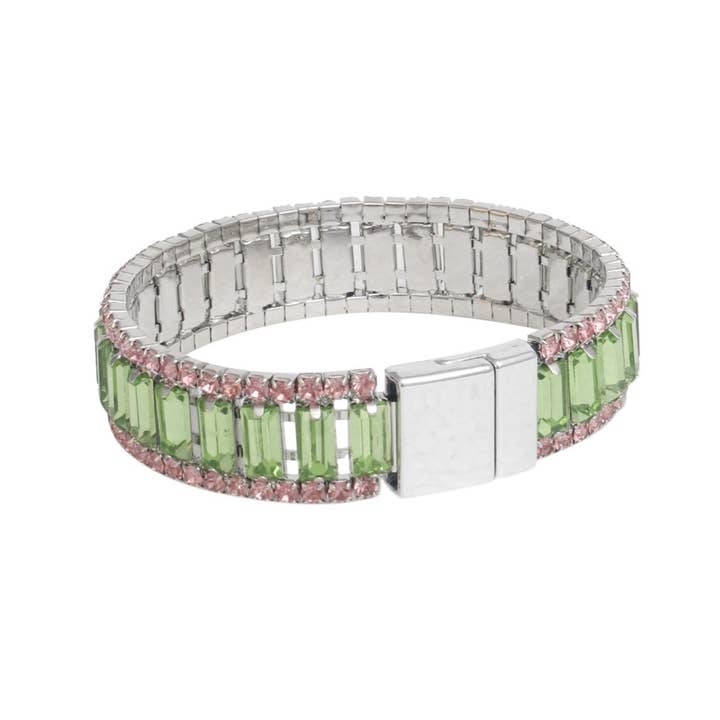 AKA Sorority Green Baguette Bling Tennis Bracelet for wholesale on Faire3