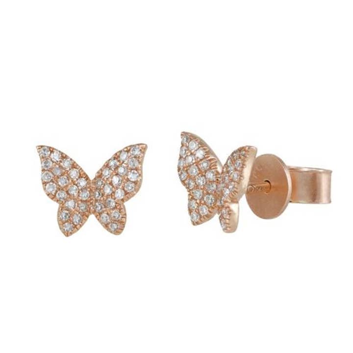 Diamond Butterfly Stud Earrings - 14k Rose Gold for wholesale by Jewels of Mewar