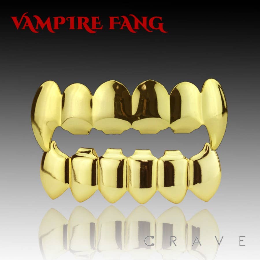 CRAVE - Wholesale Jewelry - Men's - VAMPIRE FANG GOLD 6 TEETH TOP&BOTTOM HIP HOP GRILLZ2
