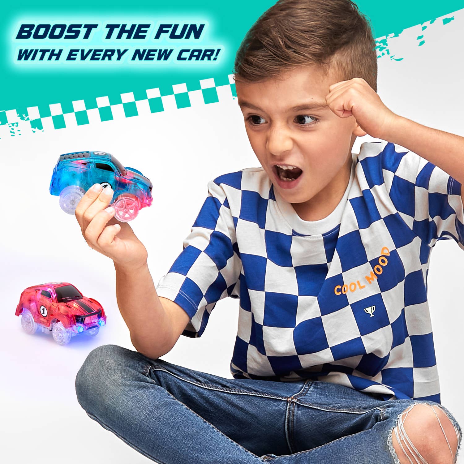 JitteryGit - Vente Voiture/camion miniature – enfant - Ensemble de 2 jouets lumineux sur le thème du Speedway, voitures de course4