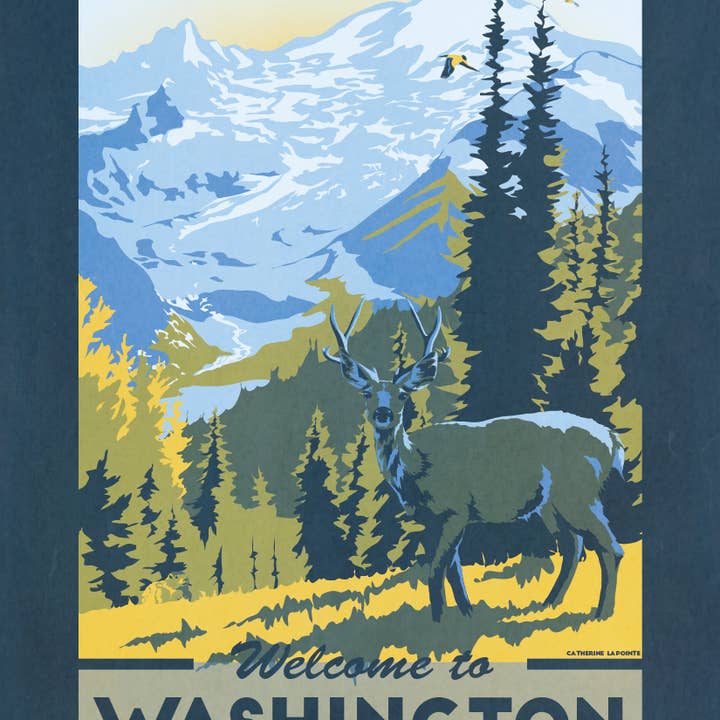 Washington vintage travel vinyl sticker | Retro souvenir for wholesale by Lionheart Graphics