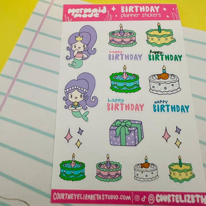 Matte Mermaid Princess Birthday Planner Stickers for wholesale by Courtney Elizabeth Studio