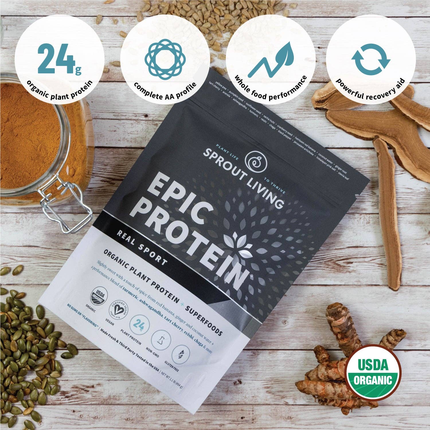 Sprout Living - Wholesale Protein/Superfood Powder - Epic Protein | Organic Plant Protein, Real Sport, 1 LB2