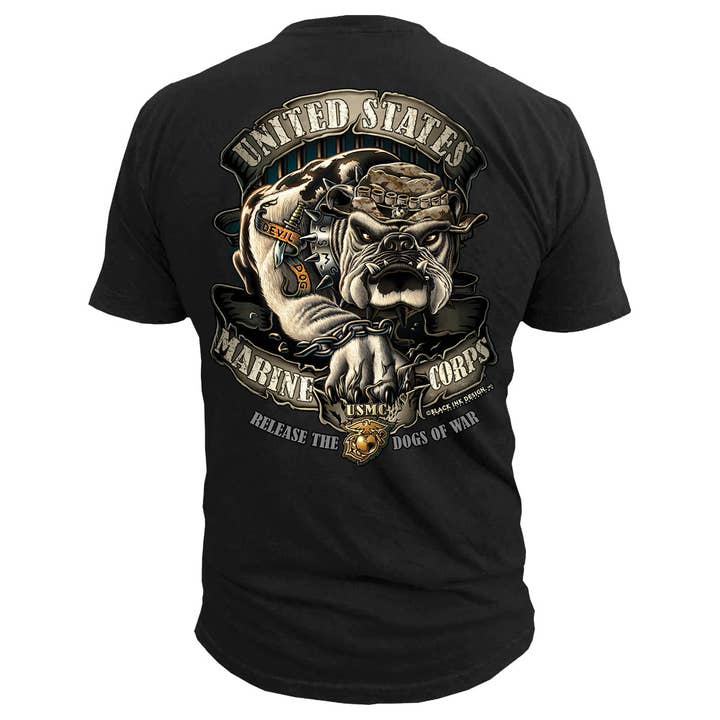7.62 Design - Wholesale Screen Printed T-Shirt - Men's - USMC Release the Dogs of War - Black Ink Design T-Shirt