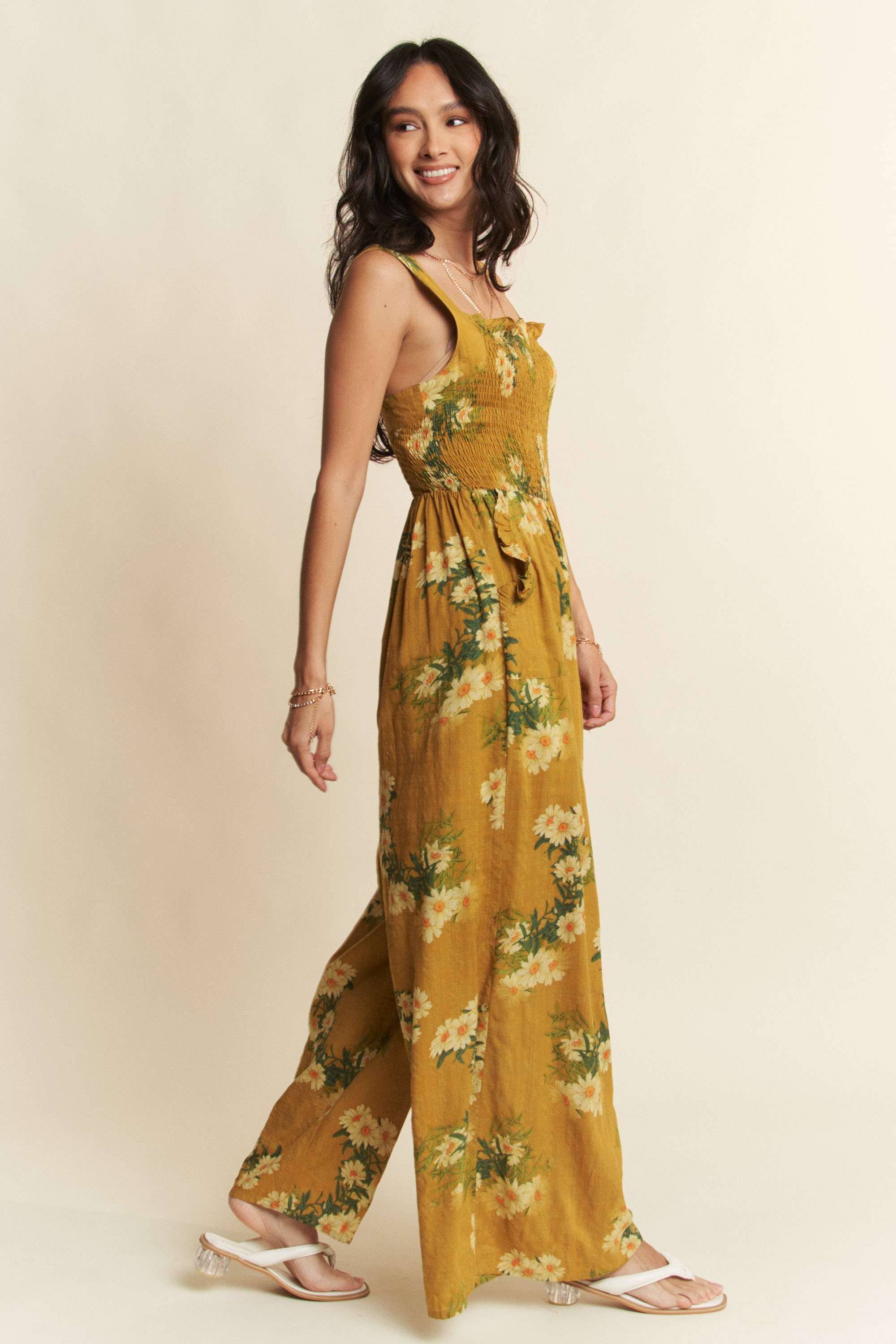 Davi & Dani - Vendita all'ingrosso Tuta intera - Donna - TUTA A STAMPA FLOREALE CON SCOLLO QUADRATO E VOLANT11