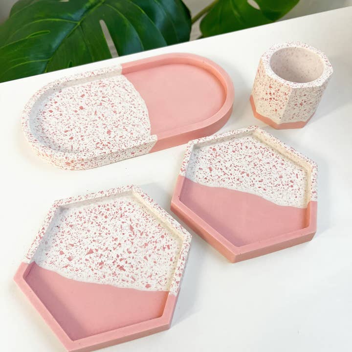 Luxe Home Decor Ltd - Wholesale Jewelry Dish - 4 Piece Trinket Set - Pink Split3