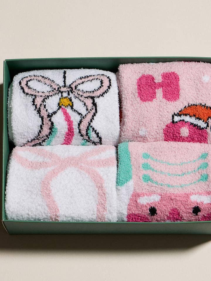 Julmotivtryck Vinter Fuzzy Mysiga Strumpor (4 Par) för wholesale av Hana