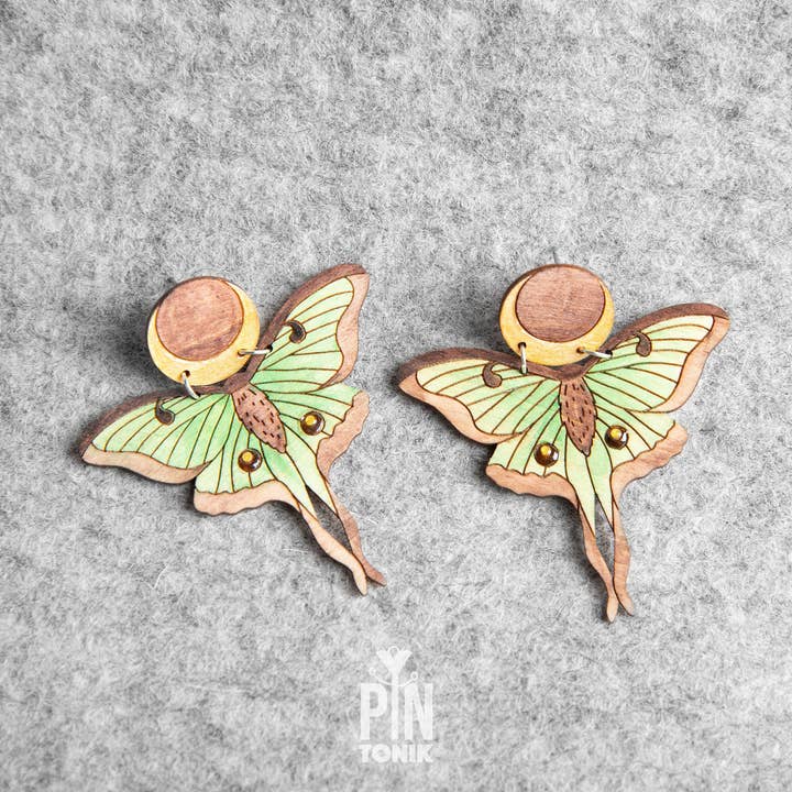 Luna Moth Large Stud Earrings - Whimsical Witchy Jewelry for wholesale by PinTonik