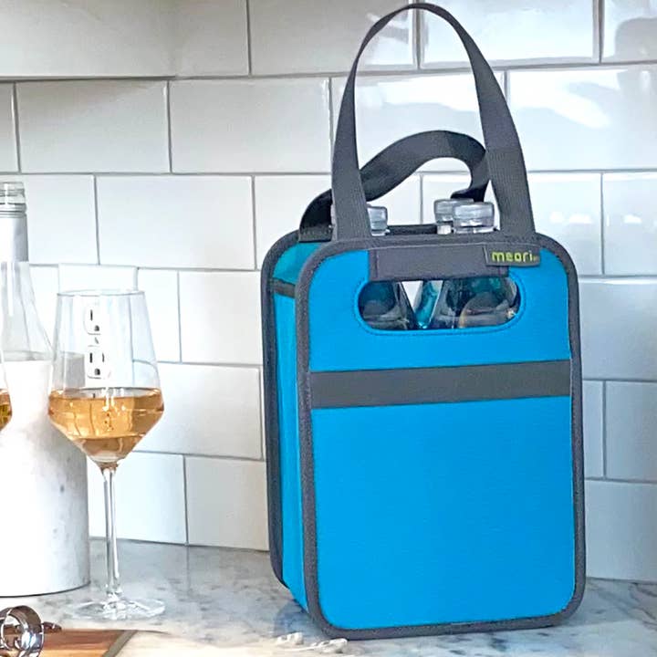 4-Bottle Wine Tote | Azure Blue Solid for wholesale by meori Inc