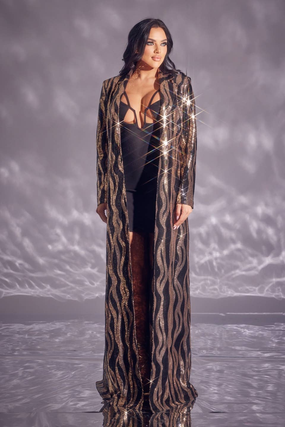 black gold Sequin Zebra Print Jacket Gold/Black for wholesale on Faire1