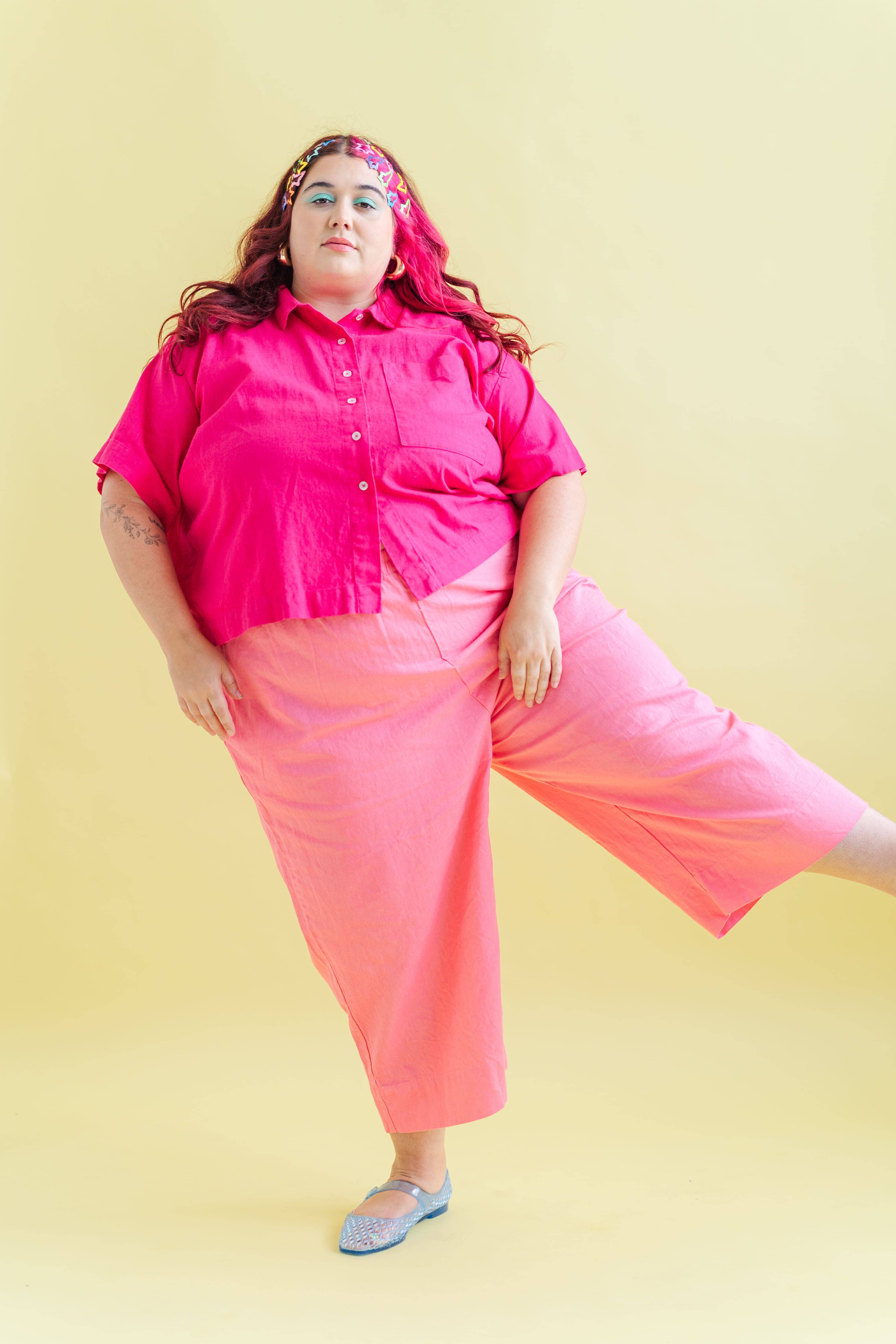 Nettle Studios - Wholesale Pants - Women's - Size Inclusive Plus Size Wide Leg Pant Bubblegum Pink Linen32