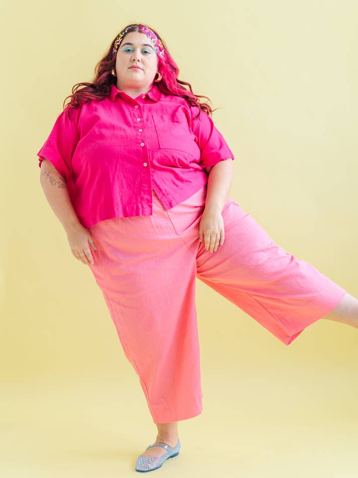 Nettle Studios - Wholesale Pants - Women's - Size Inclusive Plus Size Wide Leg Pant Bubblegum Pink Linen32