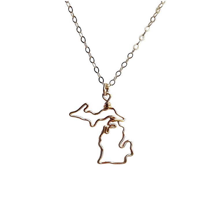 Michigan State Necklace in Gold Filled or Sterling Silver for wholesale by Julie Godsey Jewelry