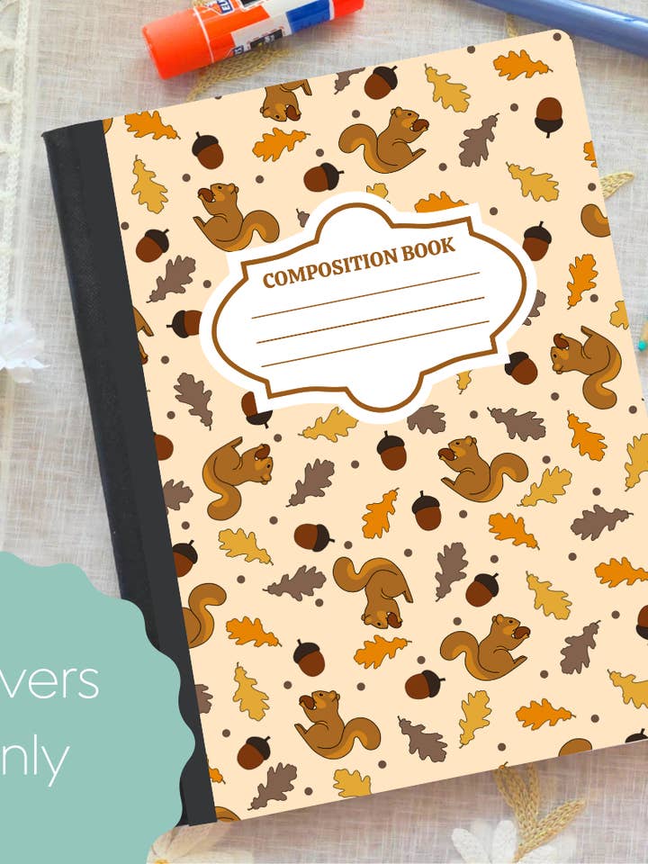Squirrel & Fall Leaves-Composition Notebook Cover for wholesale by Oily Graphic Creations