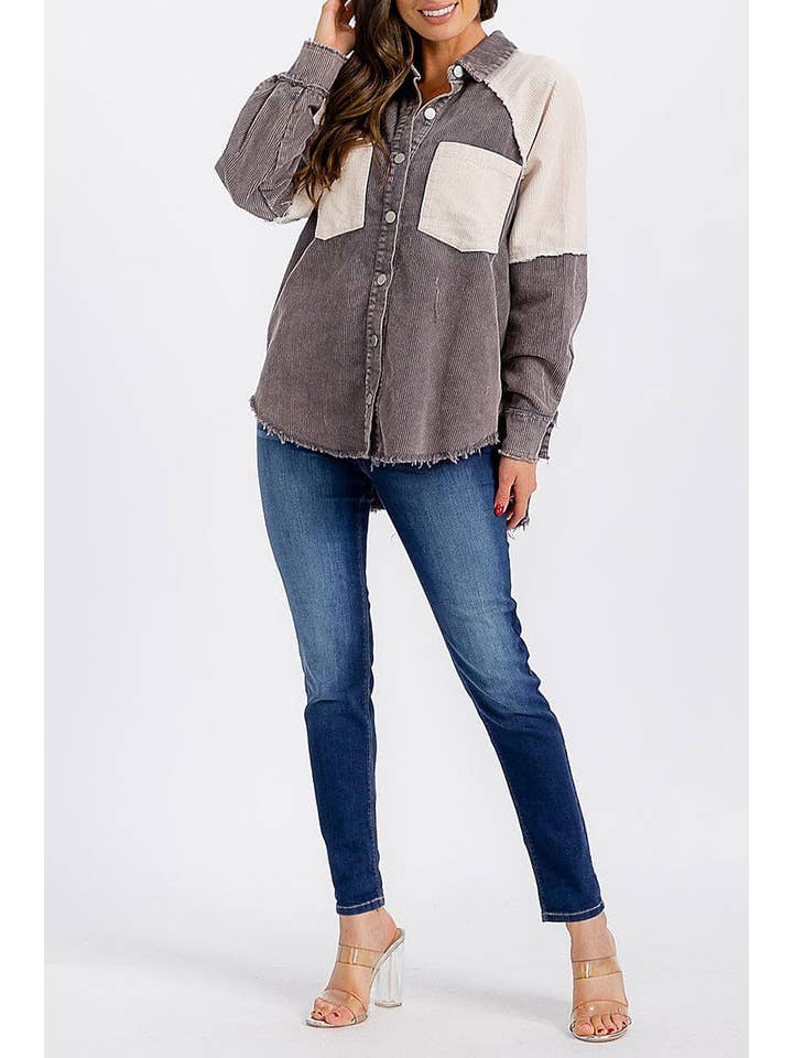 ROUSSEAU - Wholesale Shirt Jacket/Shacket - Women's - FRONT POCKET HIGH-LOW GRAPHIC CORDUROY JACKET6