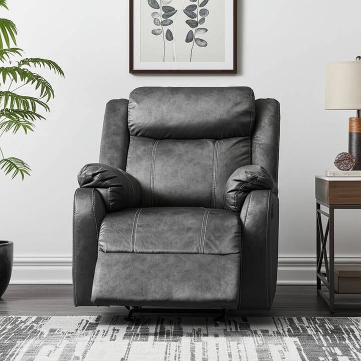 HomeRoots - Wholesale Chair - 35" Granite Gray Fabric Manual Recliner